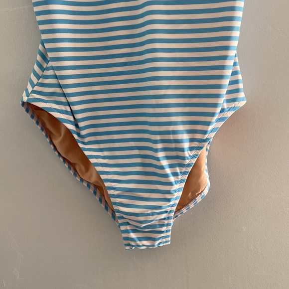 J. Crew One Piece Swimsuit Blue Stripe Plunge V-Neck Size Large - Picture 6 of 9